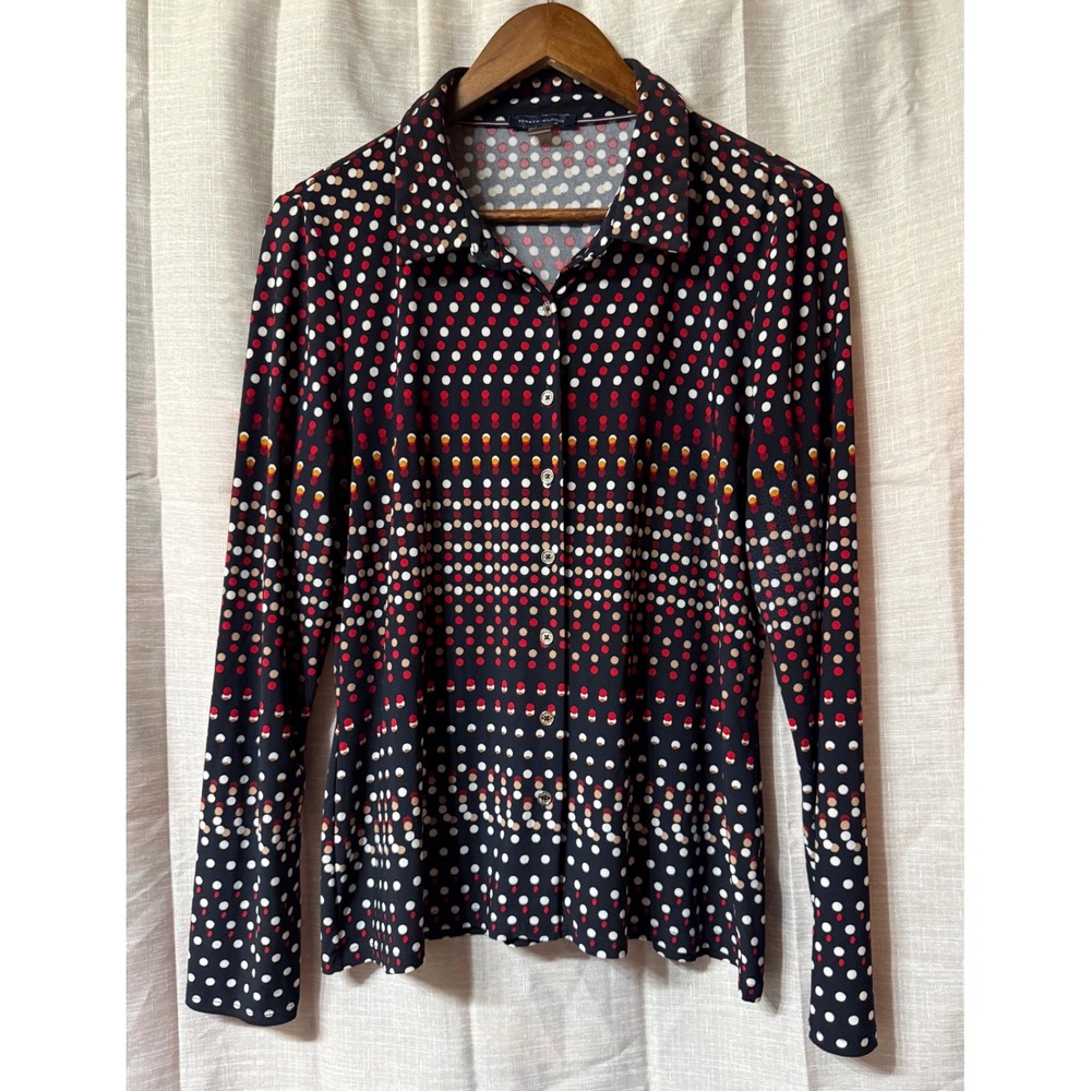 Tommy Hilfiger Polka Dot Button Down Long Sleeve Blouse Womens Large